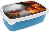 Broodtrommel Blauw - Lunchbox - Brooddoos - Amerika - Vuur - Brandweer - 18x12x6 cm - Kinderen - Jongen