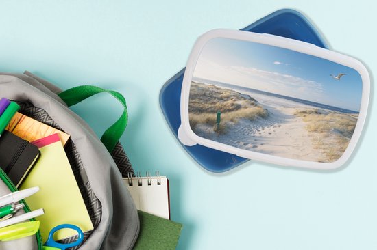 Lunchbox Blauw - Lunchbox - Breadbox - Dune - Mouette - Plage - Mer - Soleil - 18x12x6 cm - Enfants - Garçon