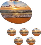 Onderzetters voor glazen - Rond - Strand - Zonsondergang - Zee - Wolken - Horizon - 10x10 cm - Glasonderzetters - 6 stuks