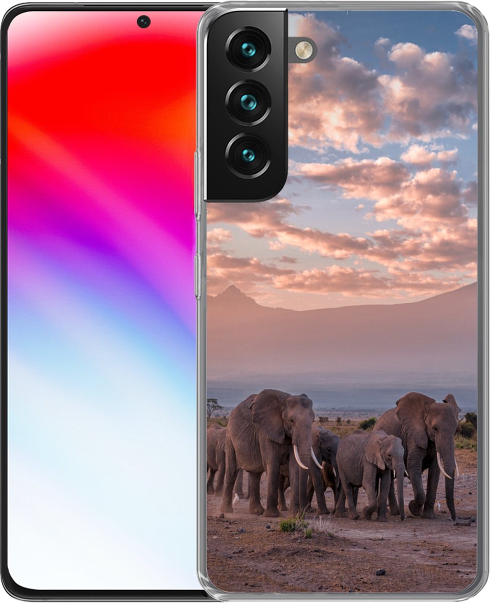 Telefoonhoesje Geschikt voor Samsung Galaxy S22 hoesje - Olifant - Dieren - Avond - Landschap - Savanne - Siliconen Telefoonhoesje Telefoonhoesje — cadeau in Cadeau-ideeën - foto 5