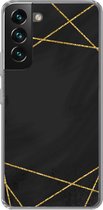 Geschikt voor Samsung Galaxy S22 hoesje - Geometrisch patroon van gouden lijnen op een zwarte achtergrond - Siliconen Telefoonhoesje