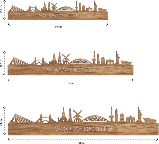 Skyline Bois de chêne d'Alkmaar - 100 cm - Décoration design - Décoration murale - WoodWideCities