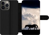 Bookcase Geschikt voor iPhone 13 Pro telefoonhoesje - Paard - Wolken - Schaduw - Met vakjes - Wallet case met magneetsluiting
