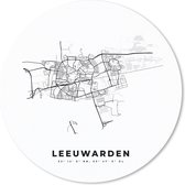 Muismat - Mousepad - Rond - Plattegrond – Leeuwarden – Zwart Wit – Stadskaart - Kaart - 30x30 cm - Ronde muismat