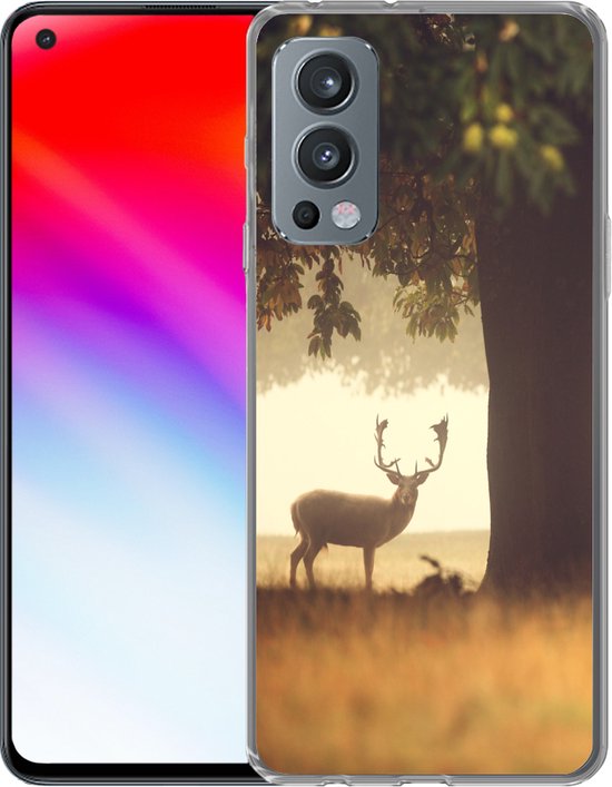 Telefoonhoesje Geschikt voor OnePlus Nord 2 5G hoesje - Hert - Bomen - Bos - Siliconen Telefoonhoesje Telefoonhoesje