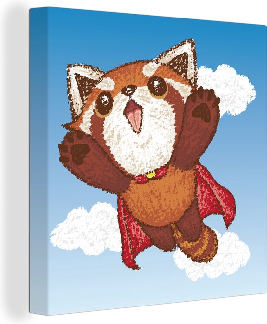 Canvas Schilderij Illustratie van een rode panda als superheld - 90x90 cm - Wanddecoratie
