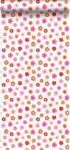 ESTAhome behang vintage bloemetjes roze, koraal rood en oranje - 138725 - 53 cm x 10,05 m