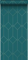 ESTAhome behangpapier art deco motief goud, groen en blauw - 139224 - 0,53 x 10,05 m