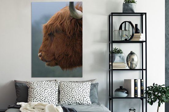 Gros plan sur toile écossais highlander 2cm 80x120 cm - Tirage photo sur toile (Décoration murale salon / chambre) / Animaux sauvages Peintures sur toile