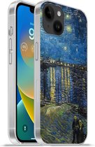 Geschikt voorApple Iphone 14 Plus - Soft case hoesje - Sterrennacht boven de Orsay Parijs - Vincent Van Gogh - Siliconen Telefoonhoesje