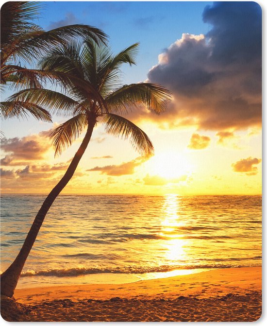 Tapis De Souris Déco Tropical 22x18cm - Plage, Palmiers, Coucher De Soleil - Surface Lisse, Base Antidérapante - Pour Bureau & Gaming