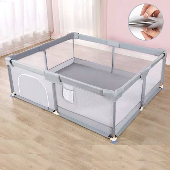 LARS360 Opvouwbare babybox met deur en speelgoedbord, kunststof, 16 panelen, mobiele kruipen, beschermingsrooster, activity center, afsluithek voor kinderen (158 x 152 x 62 cm