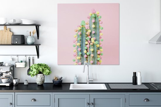 Tableau sur toile Cactus décoré de bonbons - 90x90 cm - Décoration murale