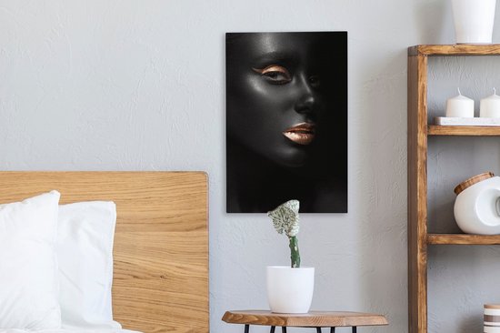Peintures sur toile - Profil d'une femme maquillée dorée sur fond noir - 20x30 cm - Décoration murale