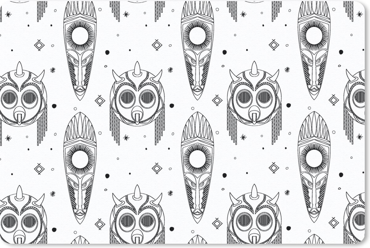 Muismat 27x18 cm - Mousepad Maya - Maskers - Zwart-Wit - Patroon - Muismatten