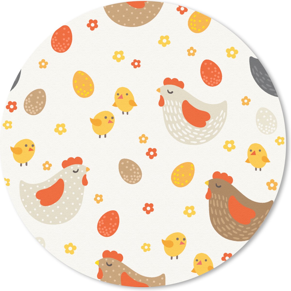 Muismat rond 20x20 cm - Mousepad Kip - Eieren - Patroon - Ronde muismatten