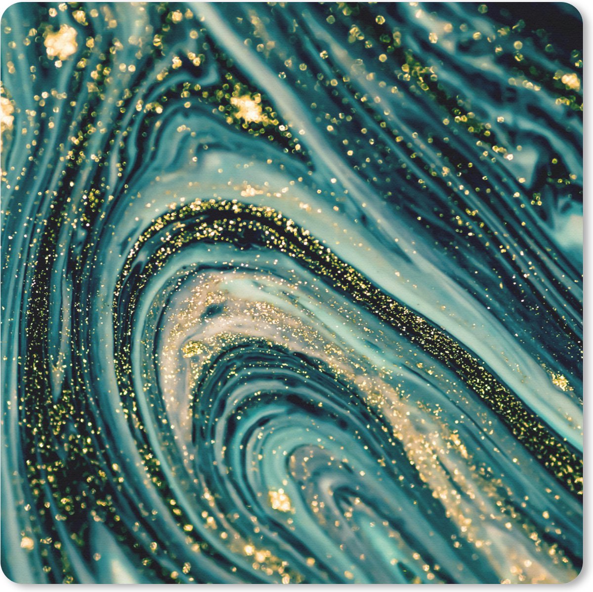 Muismat 30x30 cm - Mousepad Marmerlook - Luxe - Goud - Turquoise - Glitter - Muismatten