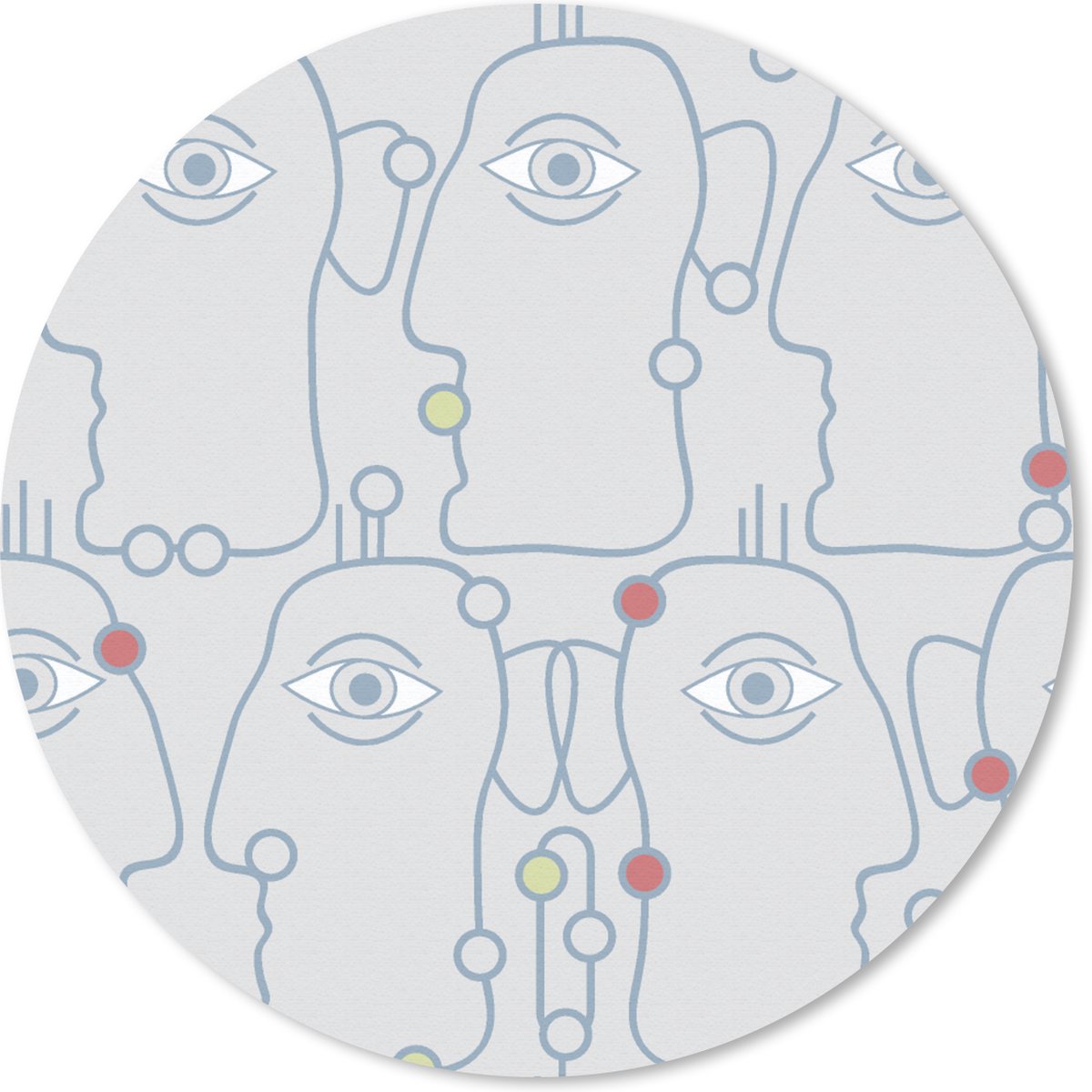 Muismat rond 30x30 cm - Mousepad Line Art - Gezicht - Patroon - Ronde muismatten