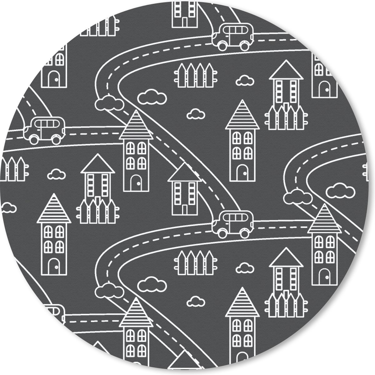 Muismat rond 40x40 cm - Mousepad Patronen - Huis - Auto - Ronde muismatten