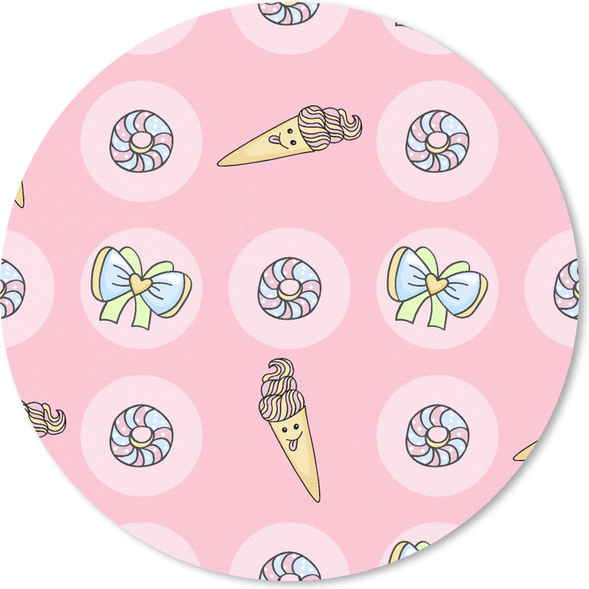 Muismat rond 50x50 cm - Mousepad Donuts - Kawaii - Patronen - Pastel - Ronde muismatten