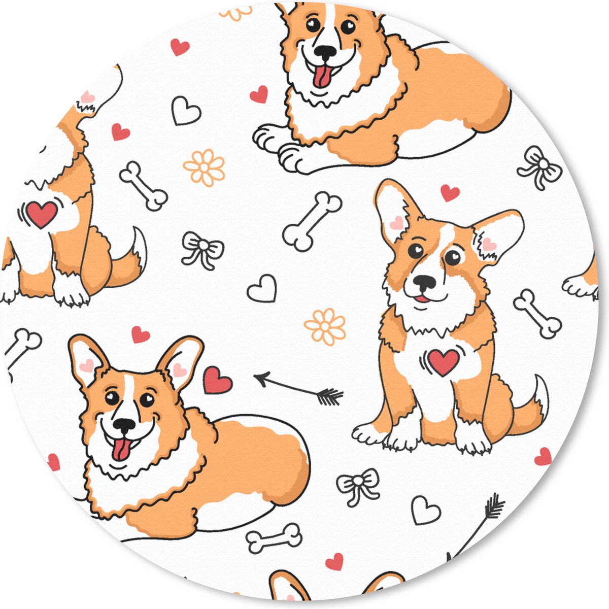 Muismat rond 30x30 cm - Mousepad Hond - Corgi - Patronen - Ronde muismatten