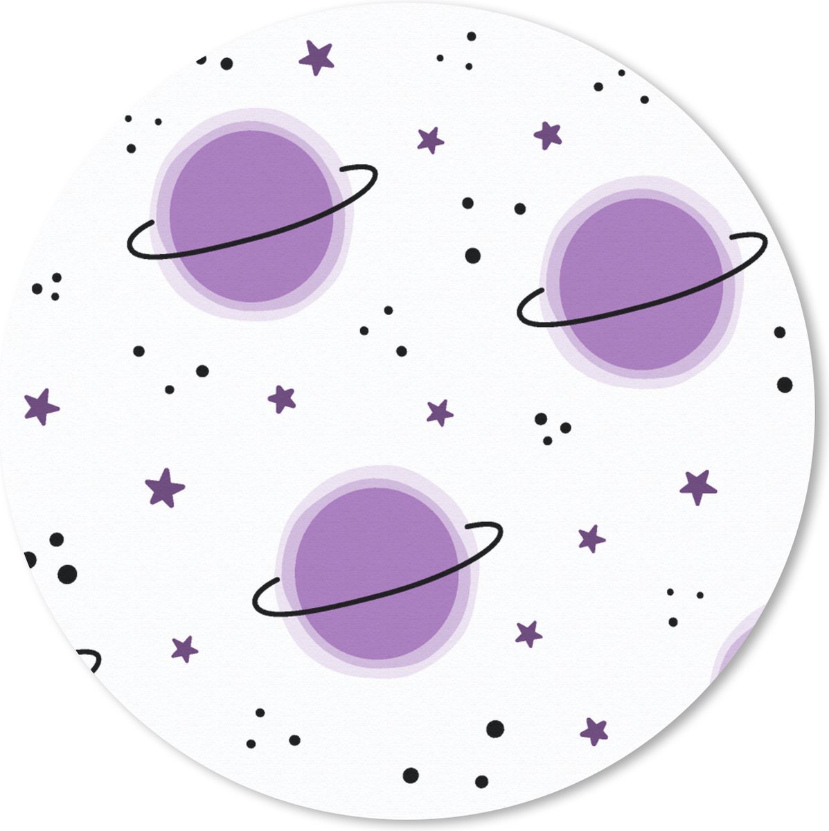 Muismat rond 20x20 cm - Mousepad Space - Planeten - Sterren - Ruimtevaart - Patroon - Ronde muismatten