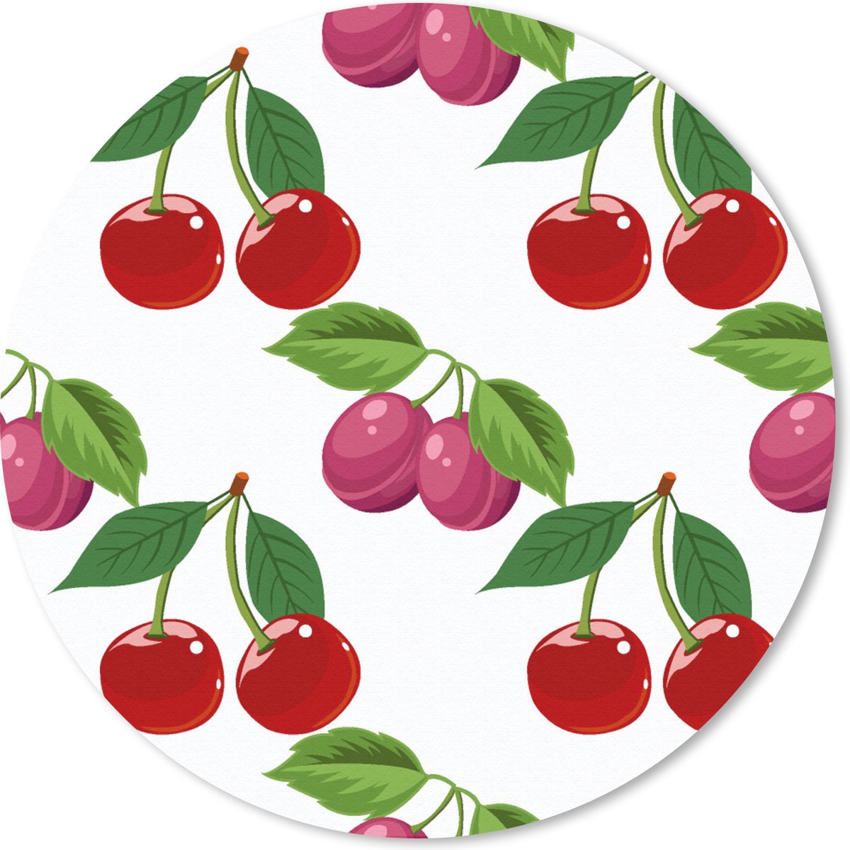Muismat rond 20x20 cm - Mousepad Kersen - Patronen - Fruit - Ronde muismatten