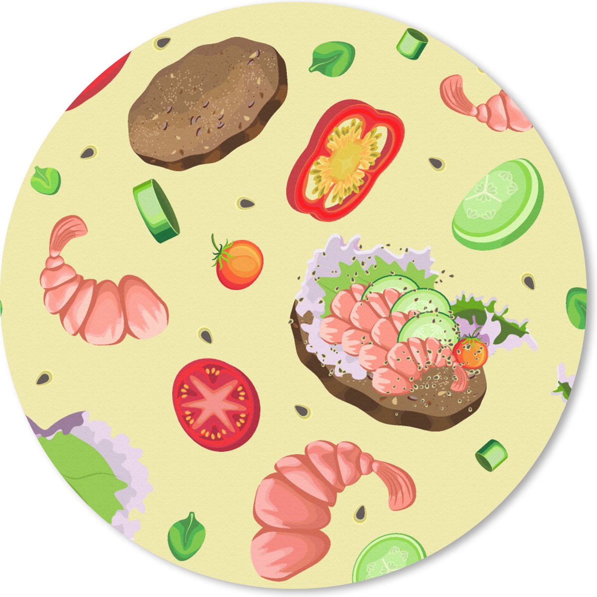 Muismat rond 50x50 cm - Mousepad Patroon - Eten - Groente - Ronde muismatten