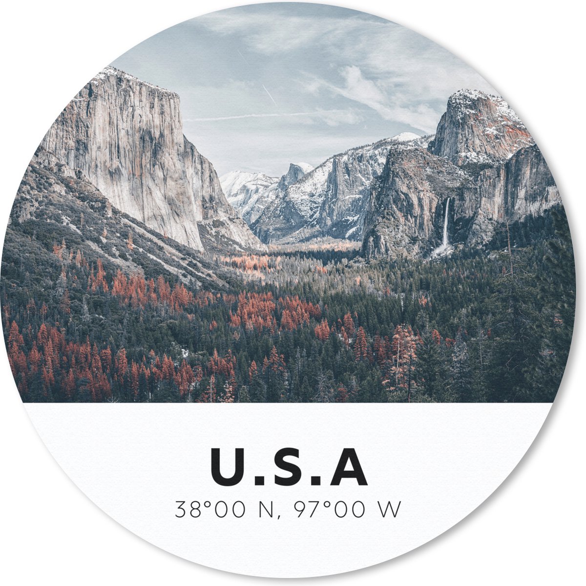 Muismat rond 20x20 cm - Mousepad Amerika - Yosemite - Bergen - Bos - Ronde muismatten