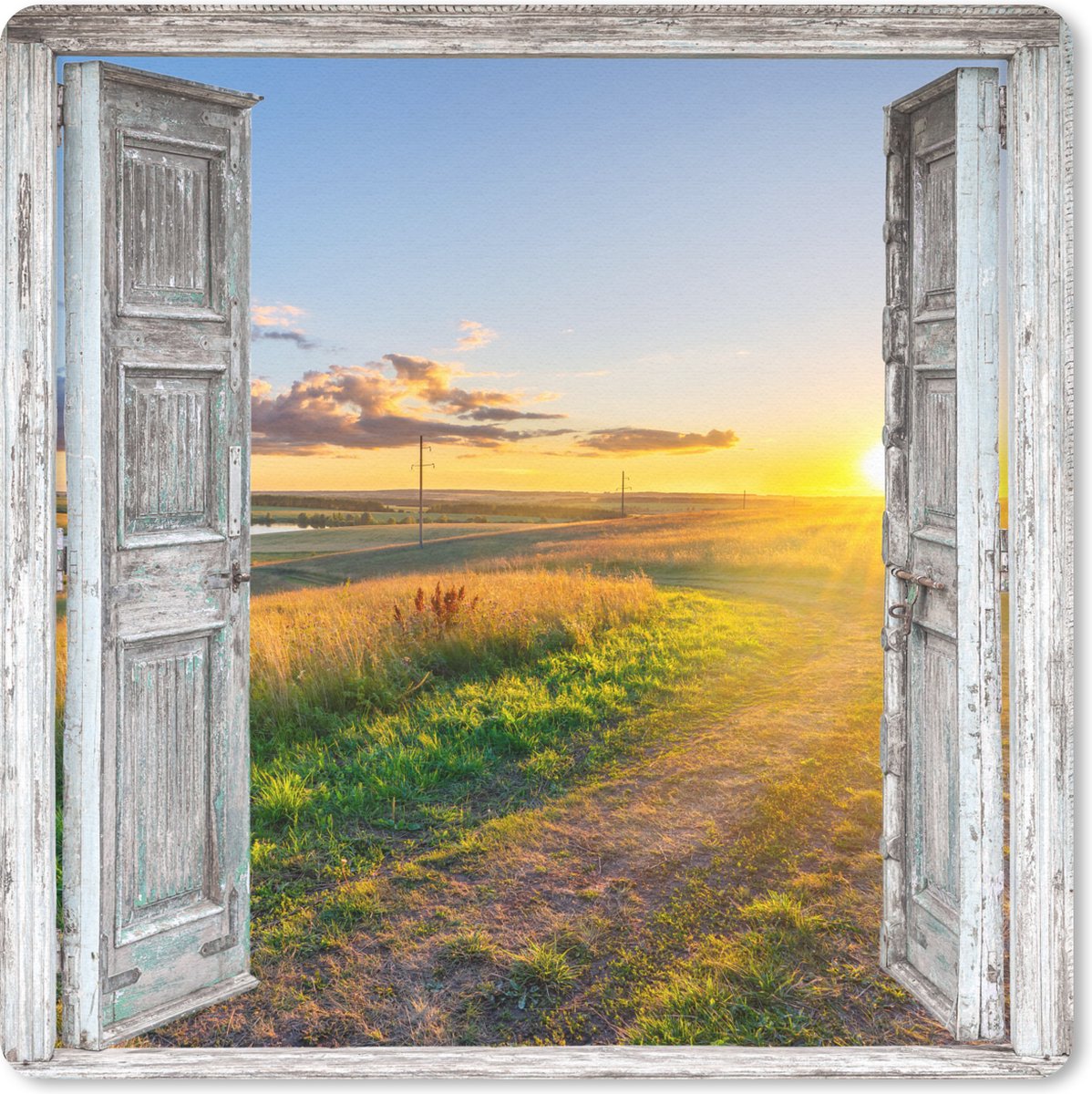 Muismat 20x20 cm - Mousepad Doorkijk - Platteland - Landschap - Zon - Muismatten