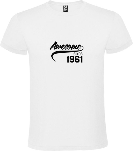 Wit T-Shirt met “Awesome sinds 1961 “ Afbeelding Zwart Size XS