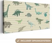 Canvas schilderij dinosaurus - Kinderkamer decoratie - Dino - Dieren - Design - Groen - Kids - Muurdecoratie kinderkamer - Canvasdoek kinderen - 40x20 cm