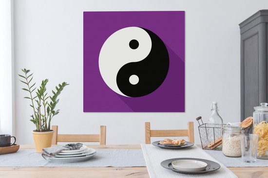 Une illustration du logo Yin et Yang avec une toile de fond violet 90x90 cm - Tirage photo sur toile (Décoration murale salon / chambre)