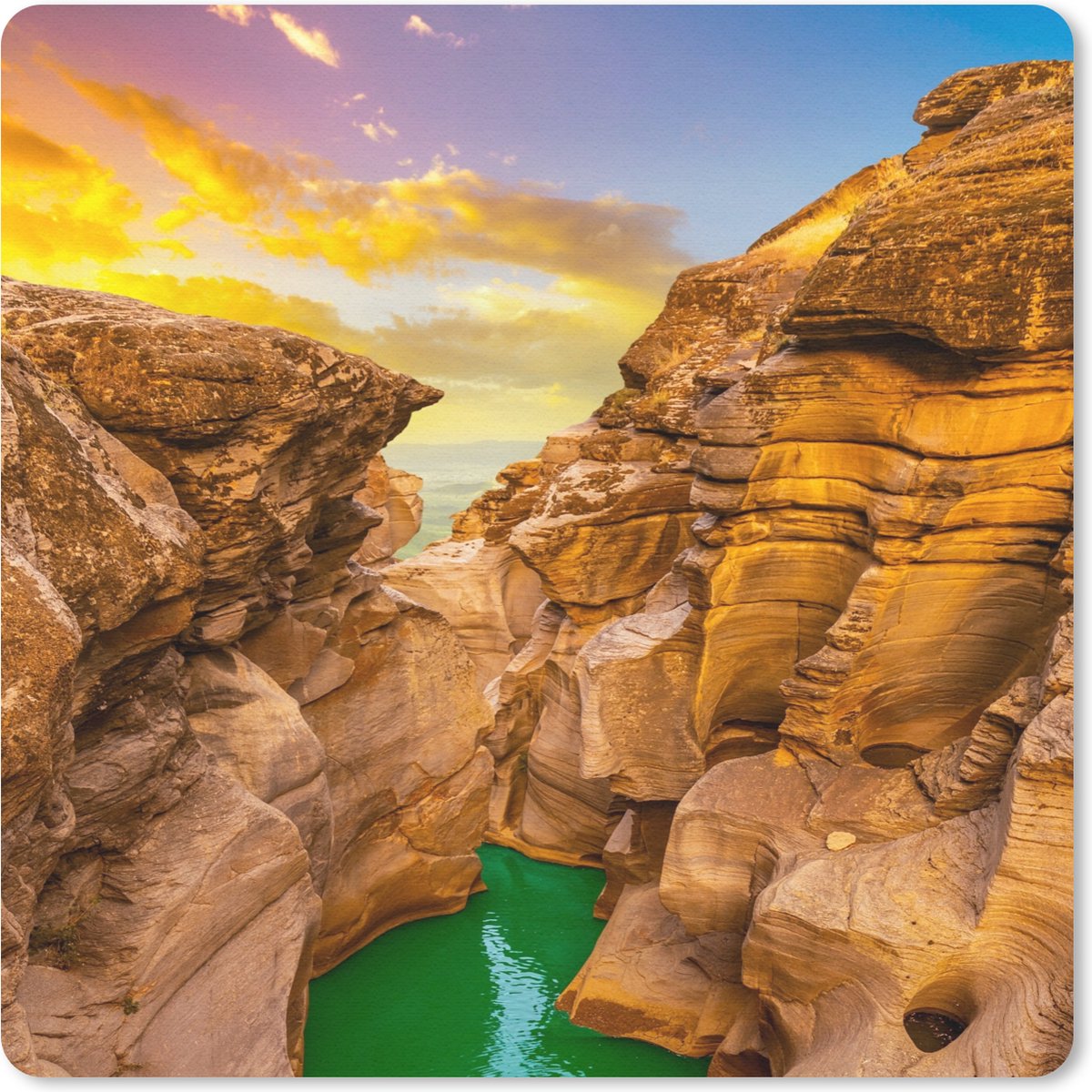 Muismat 20x20 cm - Mousepad Rotsen - Zee - Zonsondergang - Natuur - Water - Muismatten