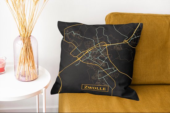 Coussins décoratifs - Oreillers Salon - 45x45 cm - Carte - Zwolle - Luxe - Or - Zwart