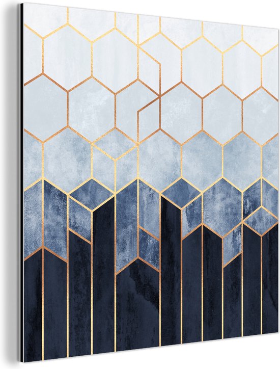 Décoration murale Métal - Peinture Aluminium Industriel - Hexagone - Or - Luxe - Motifs - 50x50 cm - Dibond - Photo sur aluminium - Décoration murale industrielle - Pour le salon/chambre