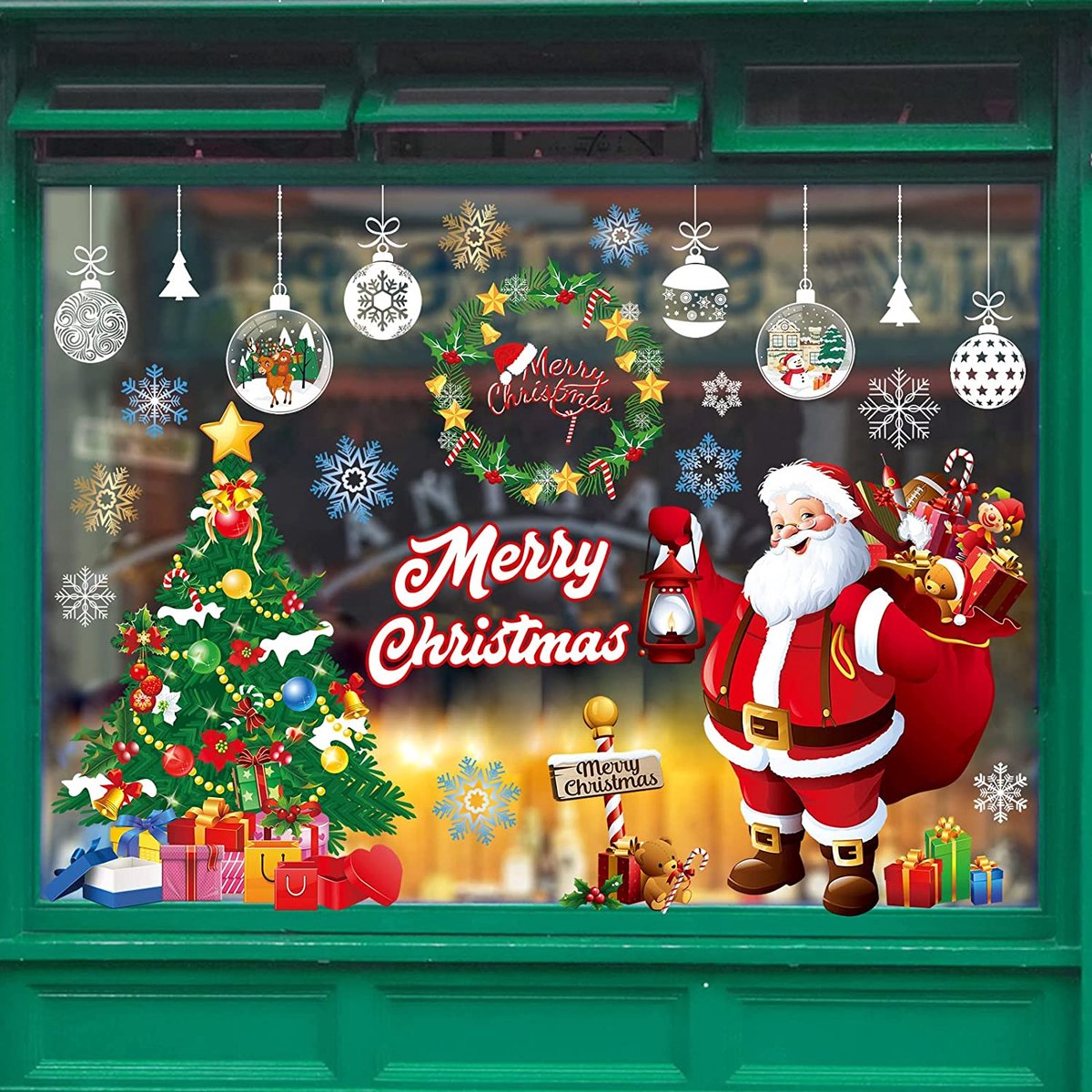 Raamstickers Grote Chrismas Ramen Stickers Vensterdecoraties Grote Kerstman Kerstboom klampt zich vast voor Kerst Venster Display Dubbelzijdig Herbruikbare Statische klampt
