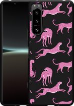 Sony Xperia 5 IV Hoesje Zwart Roze Cheeta's Designed by Cazy