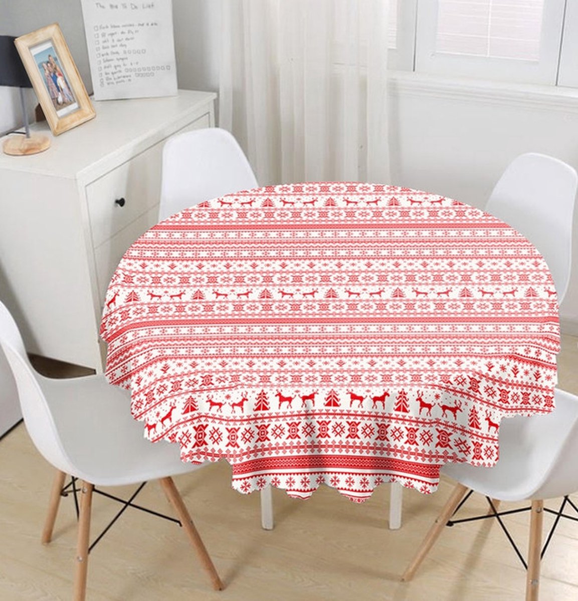 Kerst rode rendieren - Rond Tafelkleed Ø140cm - Christmas reindeers - Velvet Textiel - De Groen Home