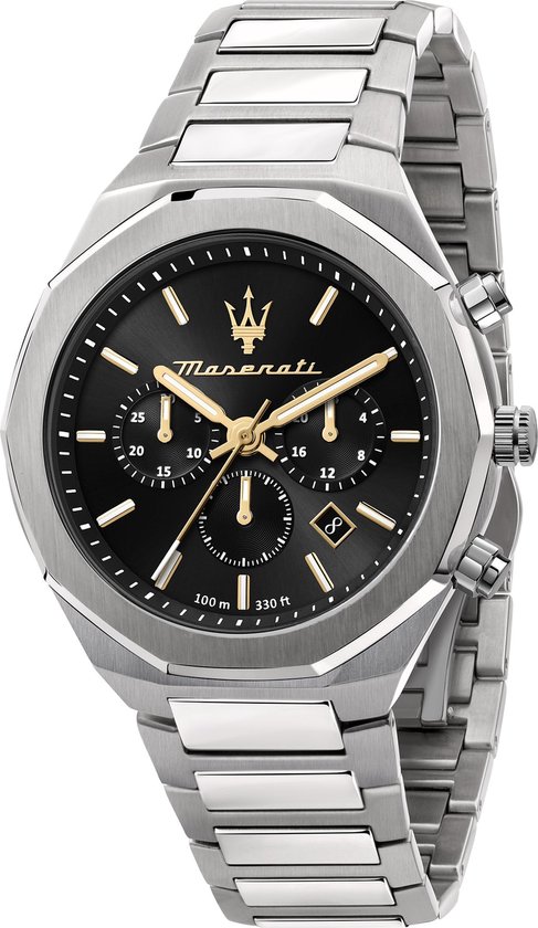 Maserati Stile 45 Mm Chro Black Dial Br Ss Horloge Zilver