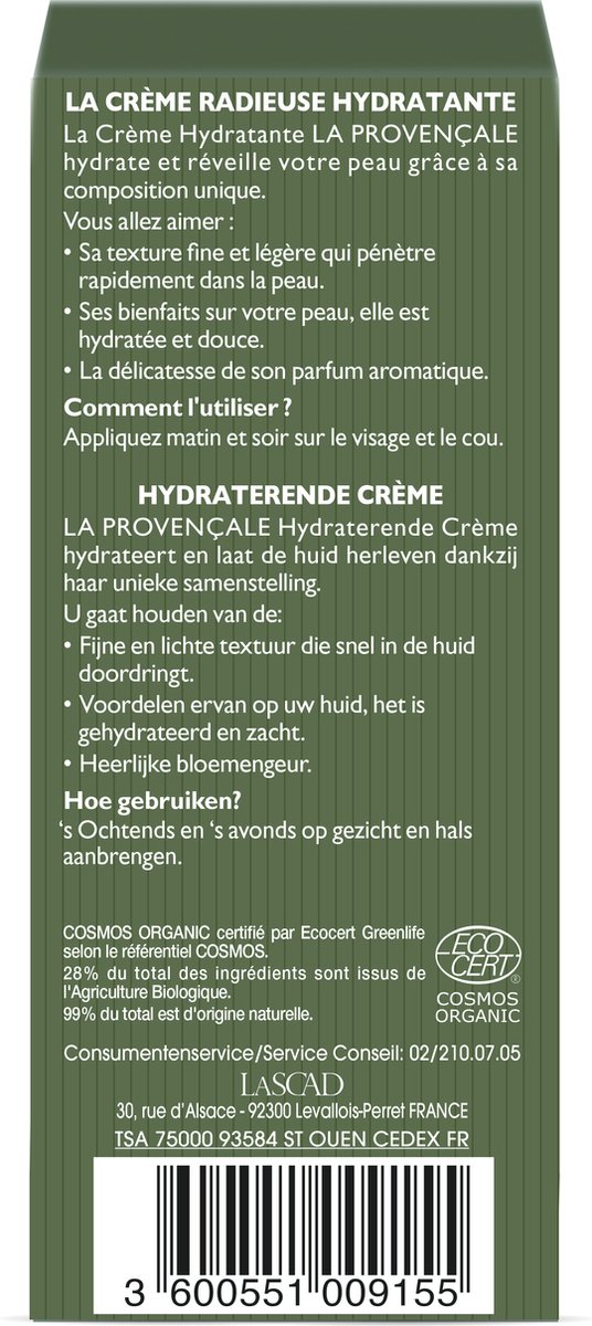 La Provençale - hydraterende crème bio olijfolie - AOC provence - dagcrème gezicht - Unisex - 50 ml
