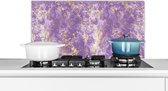 Spatscherm keuken 90x45 cm - Kookplaat achterwand Marmer - Luxe - Paars - Goud - Patronen - Muurbeschermer - Spatwand fornuis - Hoogwaardig aluminium