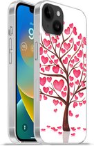 Geschikt voorApple Iphone 14 Plus - Soft case hoesje - Een illustratie van een boom met hartjes - Siliconen Telefoonhoesje