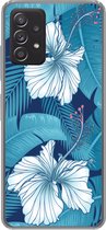 Convient pour coque Samsung Galaxy A53 5G - Tropical - Fleurs - Blauw - Coque de téléphone en Siliconen