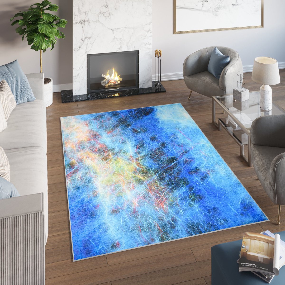 Tapiso Toscana Vloerkleed Antislip Blauw Neon Kleed Tapijt Maat- 160x230