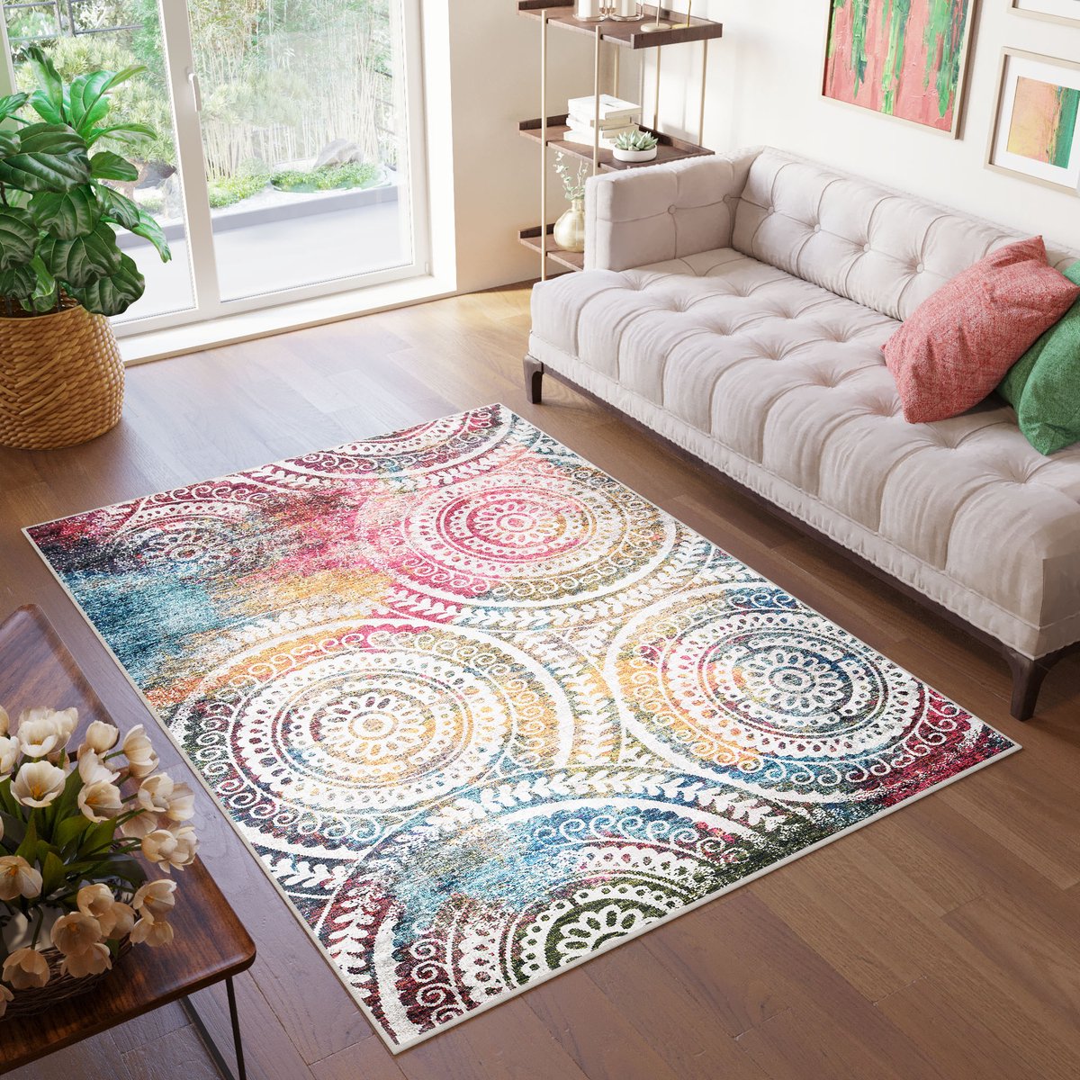 Tapiso Toscana Vloerkleed Vintage Veelkleurig Rond Rozetten Tapijt Maat- 160x230 Kleurrijk 2