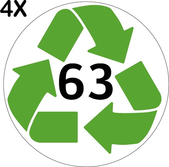 Containerstickers Huisnummer "200" - 25x25cm - Witte Cirkel met Groen Recycle Logo en Zwart Nummer- Set van 4 dezelfde Vinyl Stickers - Klikostickers