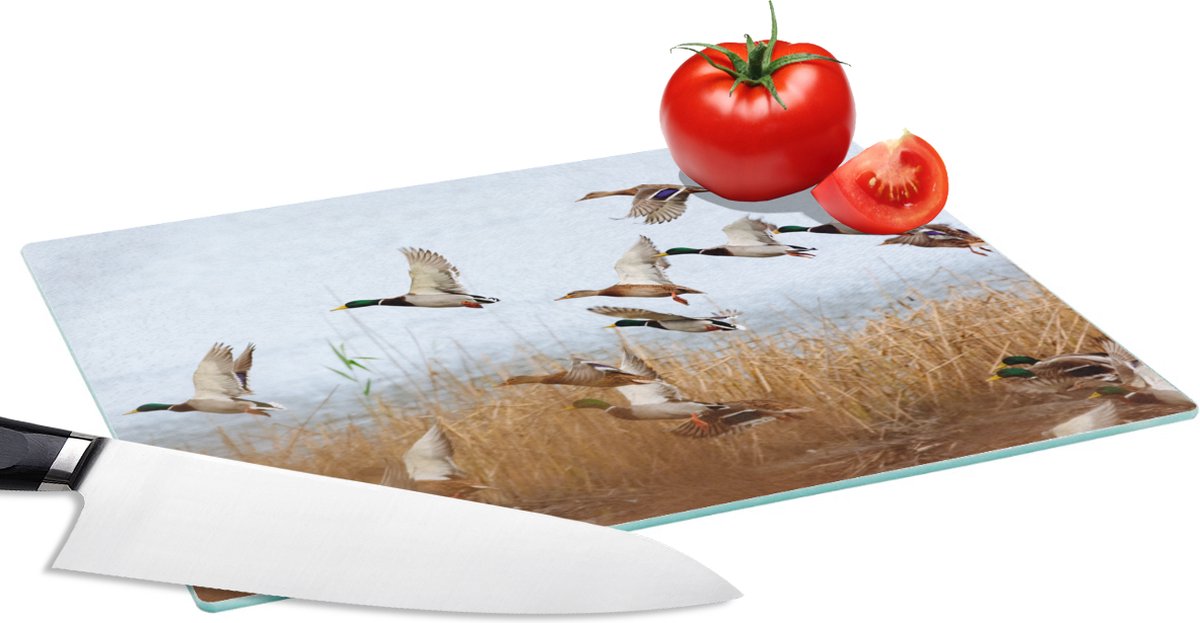 Glazen Snijplank - 28x20 - Eend - Vogel - Riet - Water - Eenden - Snijplanken Glas