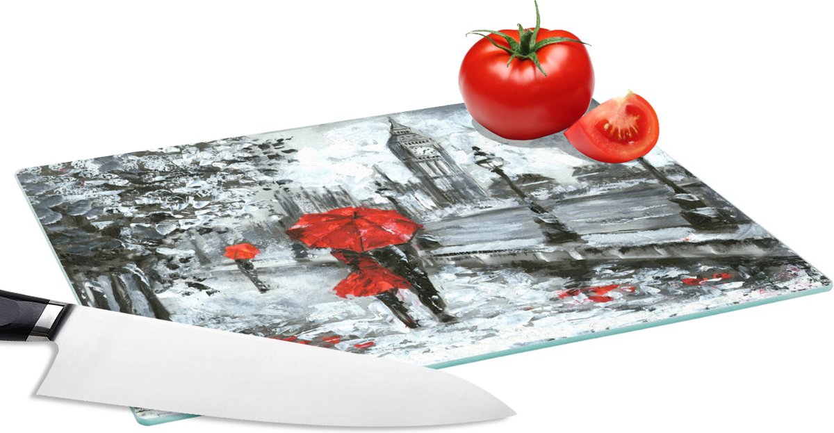 Glazen Snijplank - 28x20 - Schilderij - Paraplu - Olieverf - Snijplanken Glas