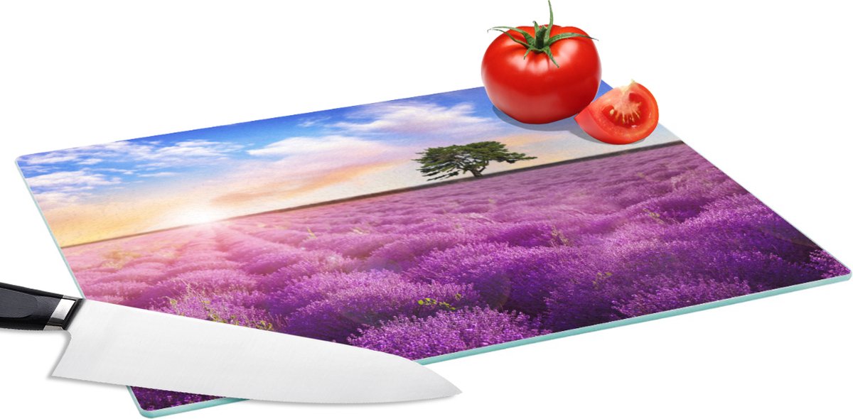 Glazen Snijplank - 39x28 - Lavendel - Boom - Zonsondergang - Paars - Snijplanken Glas